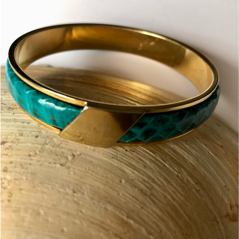 Faux Snakeskin bangle bracelet teal blue